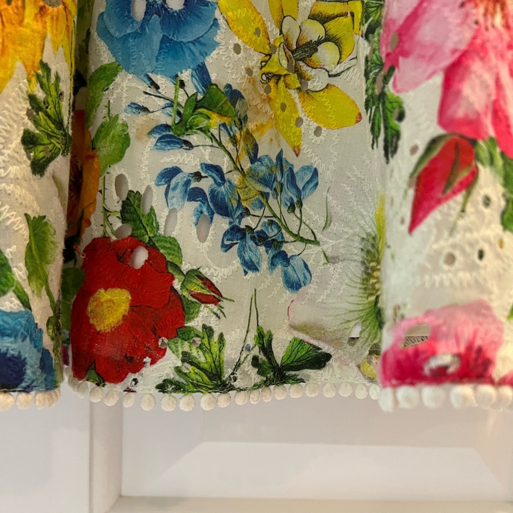 Alice + Olivia Floral Mini Dress in White with Pink, Blue, Yellow & Green - Picture 5 of 6